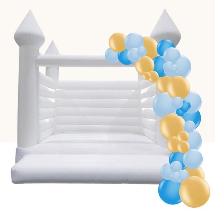 White Bounce House W/ Balloon Garland